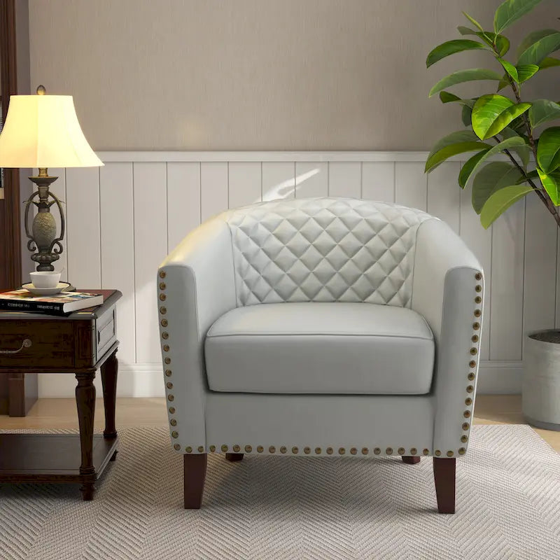 Ethan Barrel Accent Chair in PU Leather with Nailhead Detailing 17