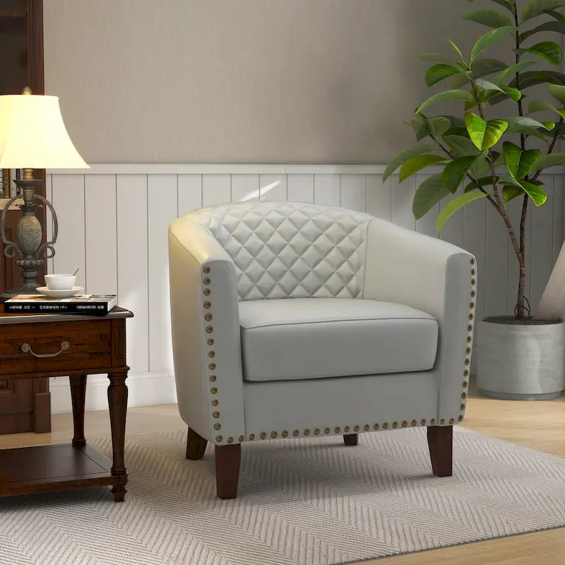 Ethan Barrel Accent Chair in PU Leather with Nailhead Detailing 18