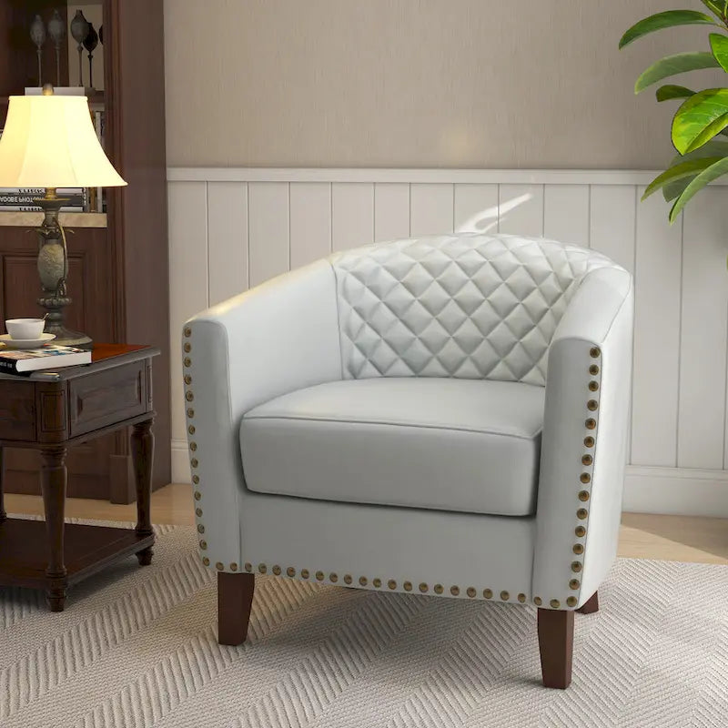 Ethan Barrel Accent Chair in PU Leather with Nailhead Detailing 19