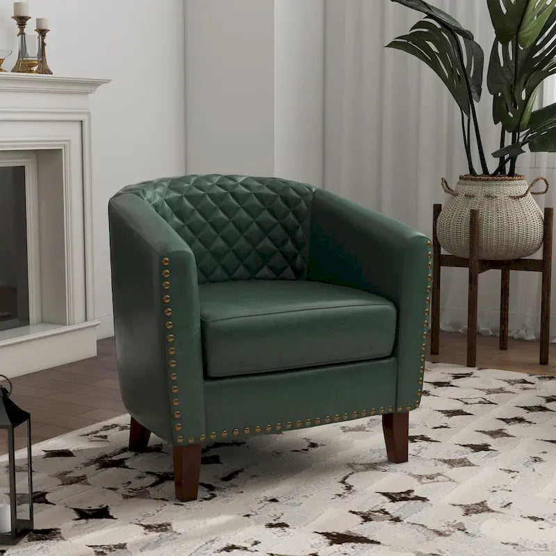 Ethan Barrel Accent Chair in PU Leather with Nailhead Detailing 30
