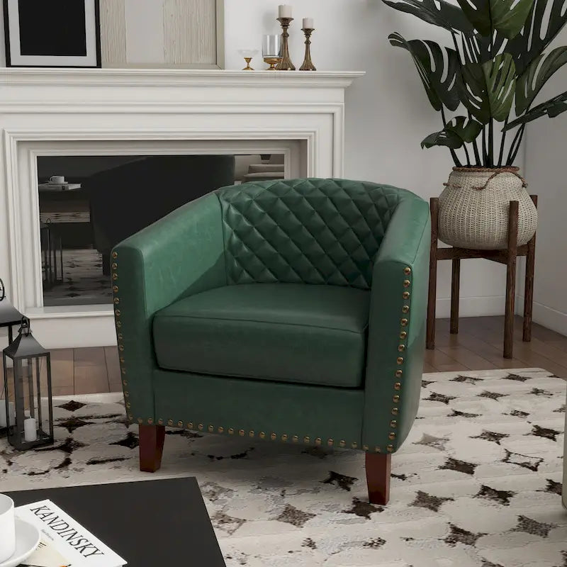 Ethan Barrel Accent Chair in PU Leather with Nailhead Detailing 31