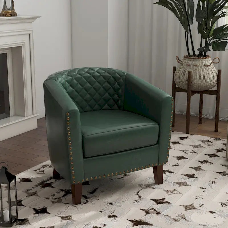 Ethan Barrel Accent Chair in PU Leather with Nailhead Detailing 32