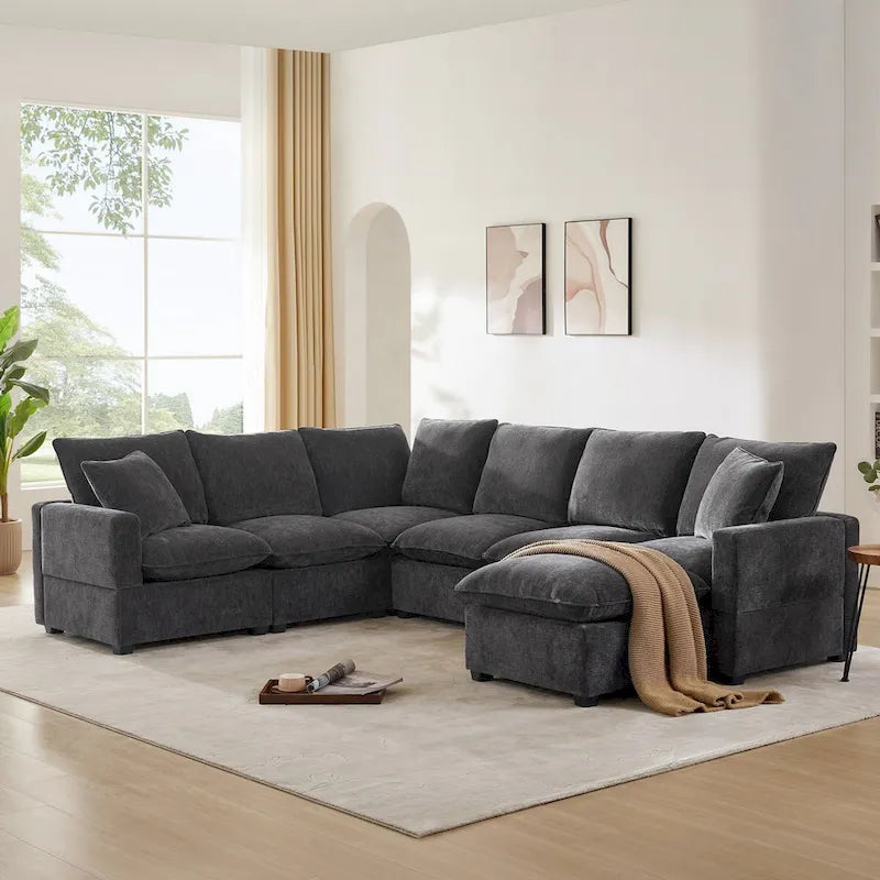 Nestfair Contemporary U-Shaped Modular Sofa Set - 7-Seater Chenille Sectional Couch with 2 Included Pillows 1