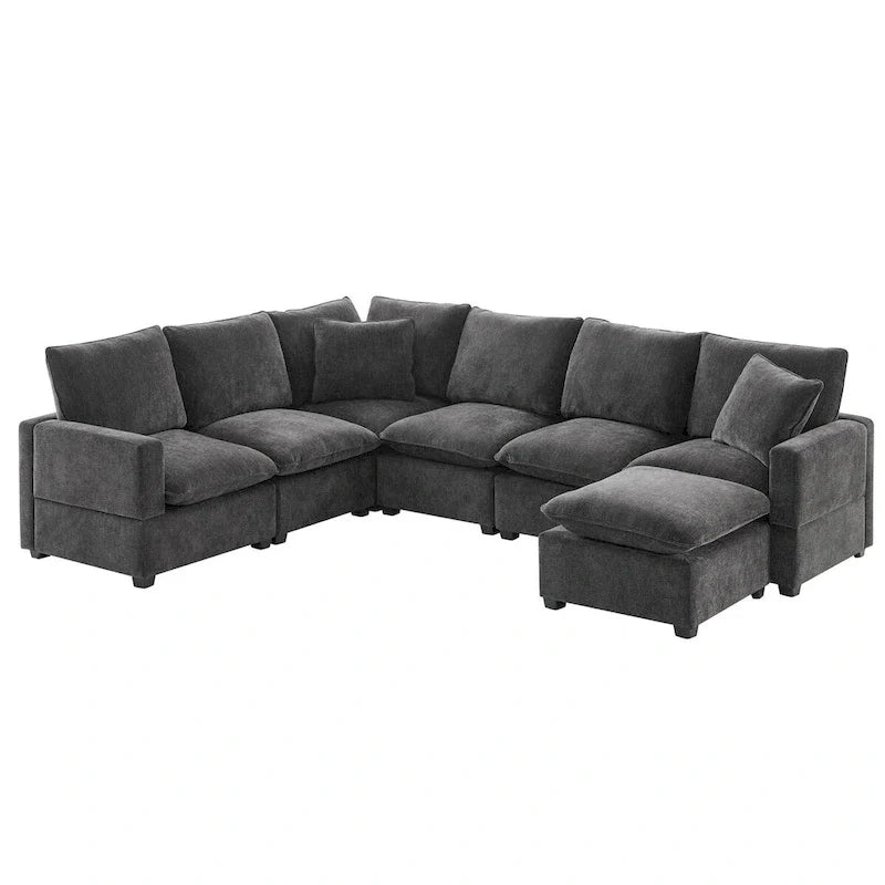 Nestfair Contemporary U-Shaped Modular Sofa Set - 7-Seater Chenille Sectional Couch with 2 Included Pillows 4