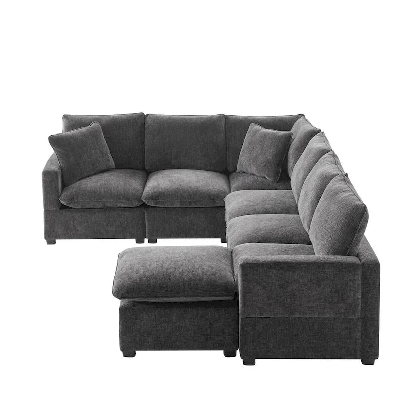 Nestfair Contemporary U-Shaped Modular Sofa Set - 7-Seater Chenille Sectional Couch with 2 Included Pillows 6
