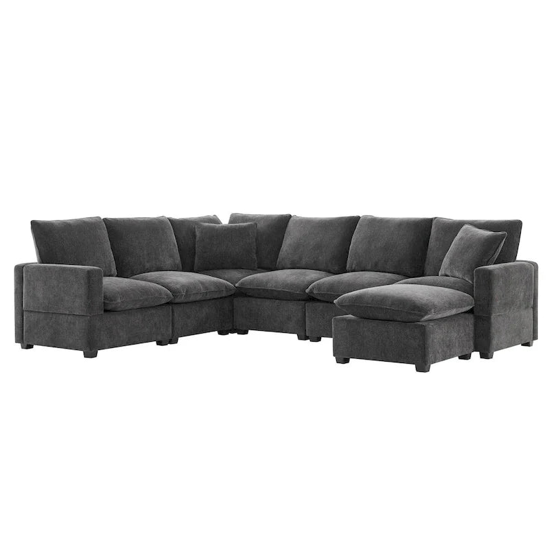 Nestfair Contemporary U-Shaped Modular Sofa Set - 7-Seater Chenille Sectional Couch with 2 Included Pillows 7