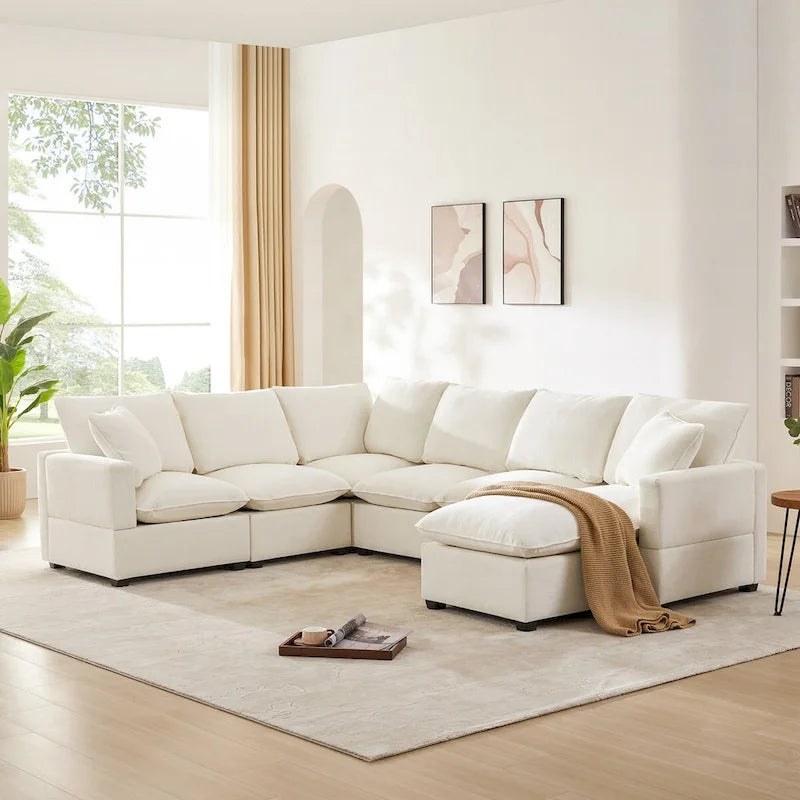 Nestfair Contemporary U-Shaped Modular Sofa Set - 7-Seater Chenille Sectional Couch with 2 Included Pillows 9