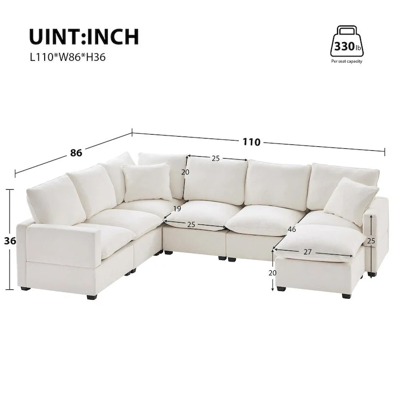 Nestfair Contemporary U-Shaped Modular Sofa Set - 7-Seater Chenille Sectional Couch with 2 Included Pillows 15