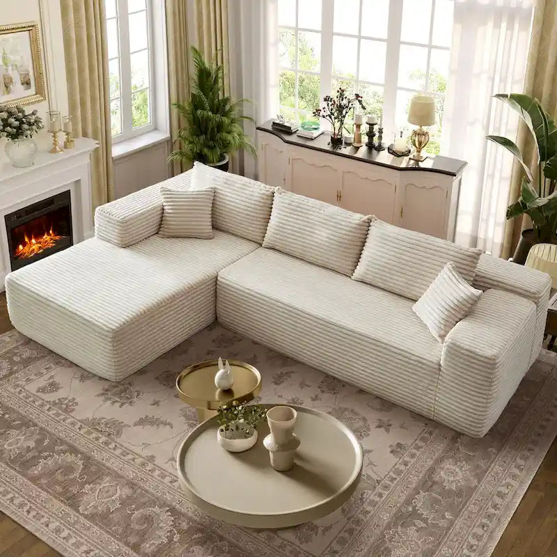OVIOS Cozy Long Plush Chaise Sofa - No Assembly Needed 1