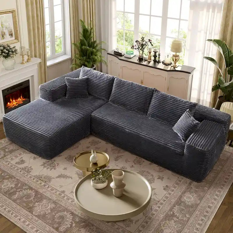 OVIOS Cozy Long Plush Chaise Sofa - No Assembly Needed 5