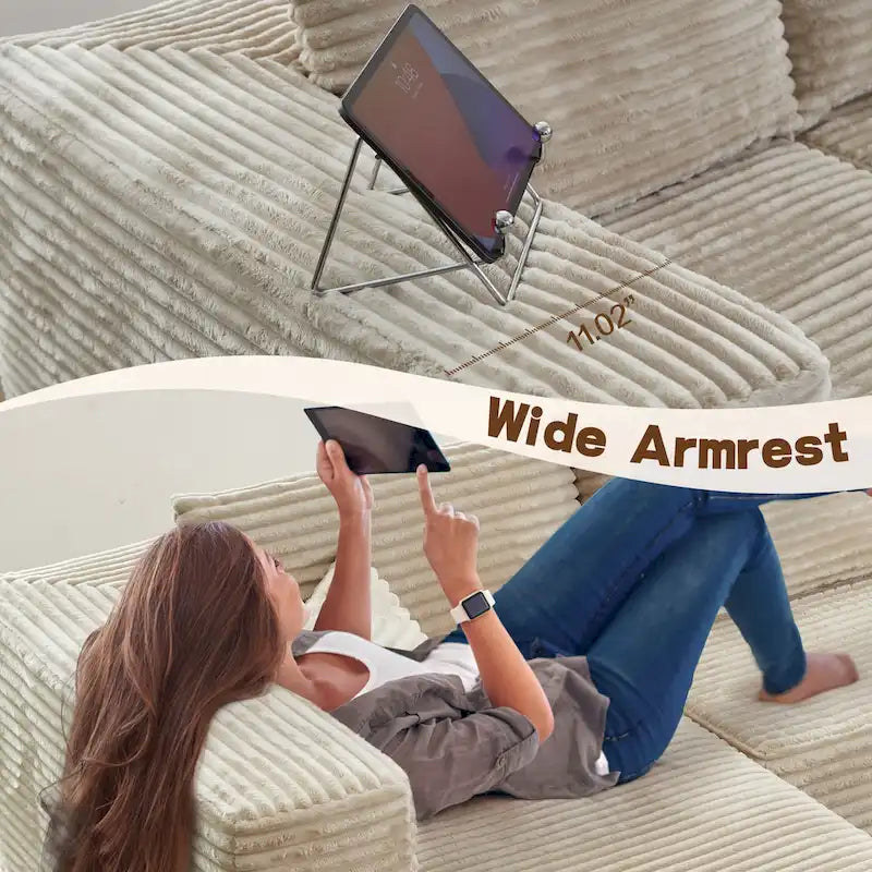 OVIOS Cozy Long Plush Chaise Sofa - No Assembly Needed 7