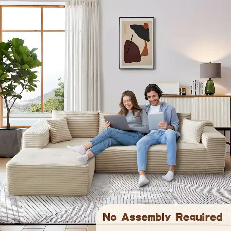 OVIOS Cozy Long Plush Chaise Sofa - No Assembly Needed 8