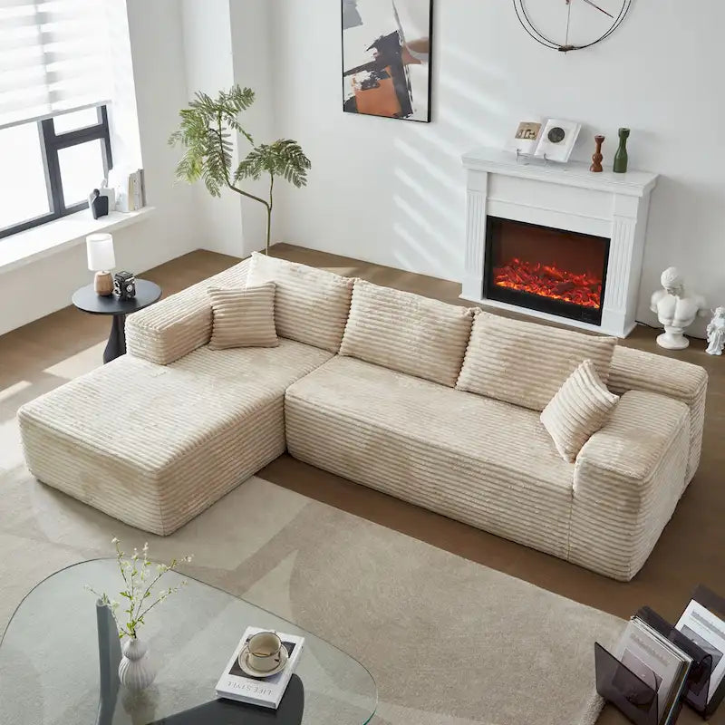 OVIOS Cozy Long Plush Chaise Sofa - No Assembly Needed 9