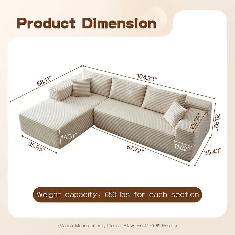 OVIOS Cozy Long Plush Chaise Sofa - No Assembly Needed 15