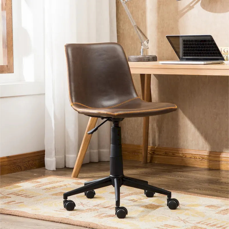 Antique Brown Faux Leather 360-Degree Swivel Office Chair with Air Lift 3