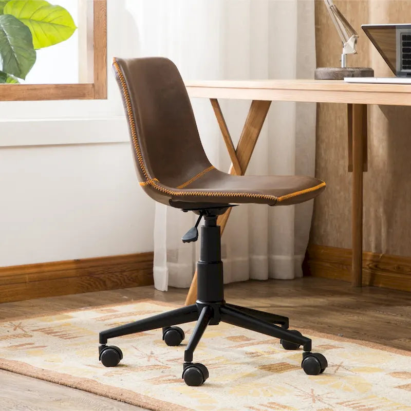 Antique Brown Faux Leather 360-Degree Swivel Office Chair with Air Lift 4
