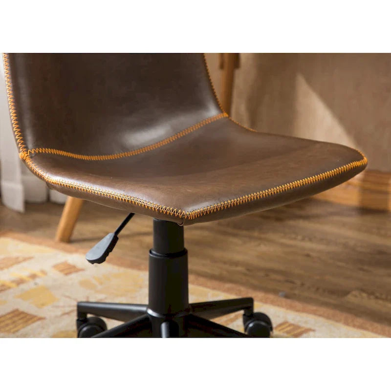 Antique Brown Faux Leather 360-Degree Swivel Office Chair with Air Lift 5