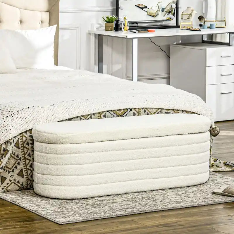 HOMCOM 46-Inch Teddy Fleece Upholstered Storage Ottoman Bench with Wood Frame – Stylish Boucle Storage Solution for Bedroom and Living Room 9