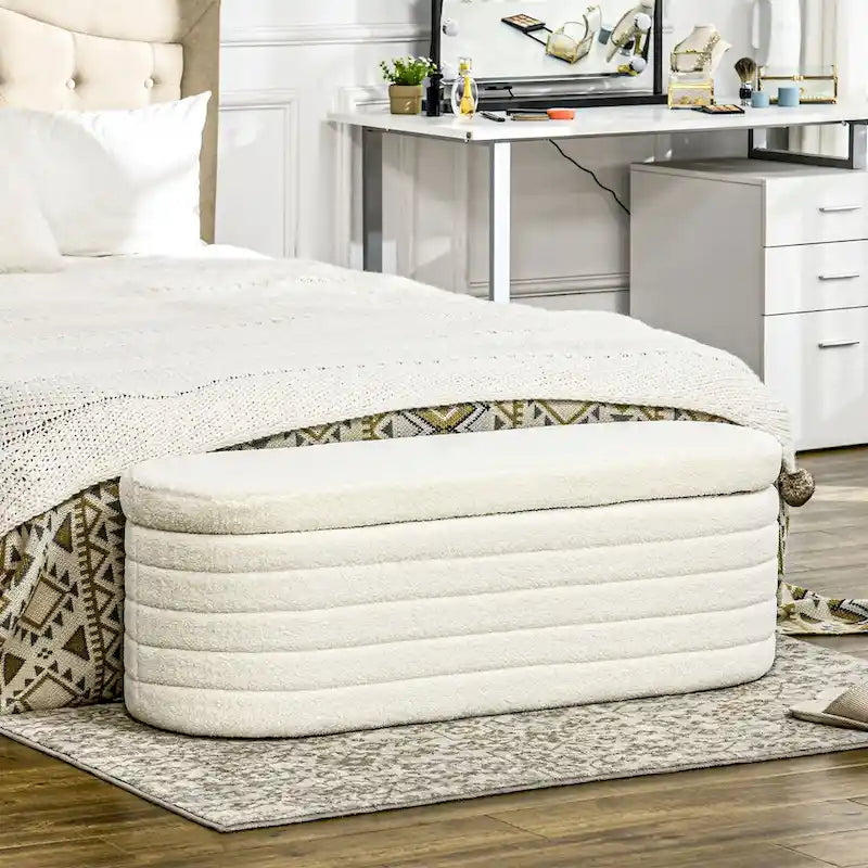 HOMCOM 46-Inch Teddy Fleece Upholstered Storage Ottoman Bench with Wood Frame – Stylish Boucle Storage Solution for Bedroom and Living Room 1