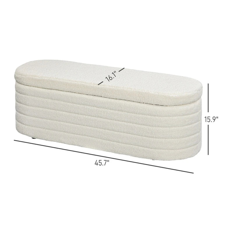 HOMCOM 46-Inch Teddy Fleece Upholstered Storage Ottoman Bench with Wood Frame – Stylish Boucle Storage Solution for Bedroom and Living Room 3