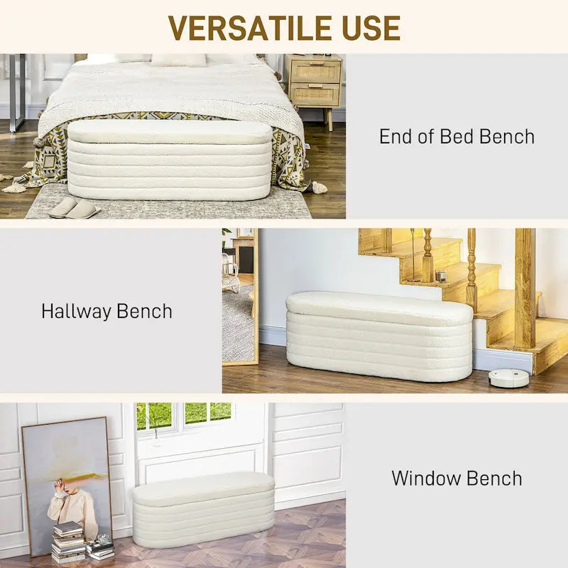 HOMCOM 46-Inch Teddy Fleece Upholstered Storage Ottoman Bench with Wood Frame – Stylish Boucle Storage Solution for Bedroom and Living Room 5