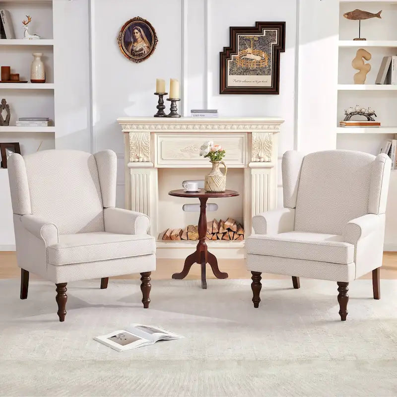 Set of 2 Accent Armchairs with Turned Legs in Blue, Beige, and Grey 33