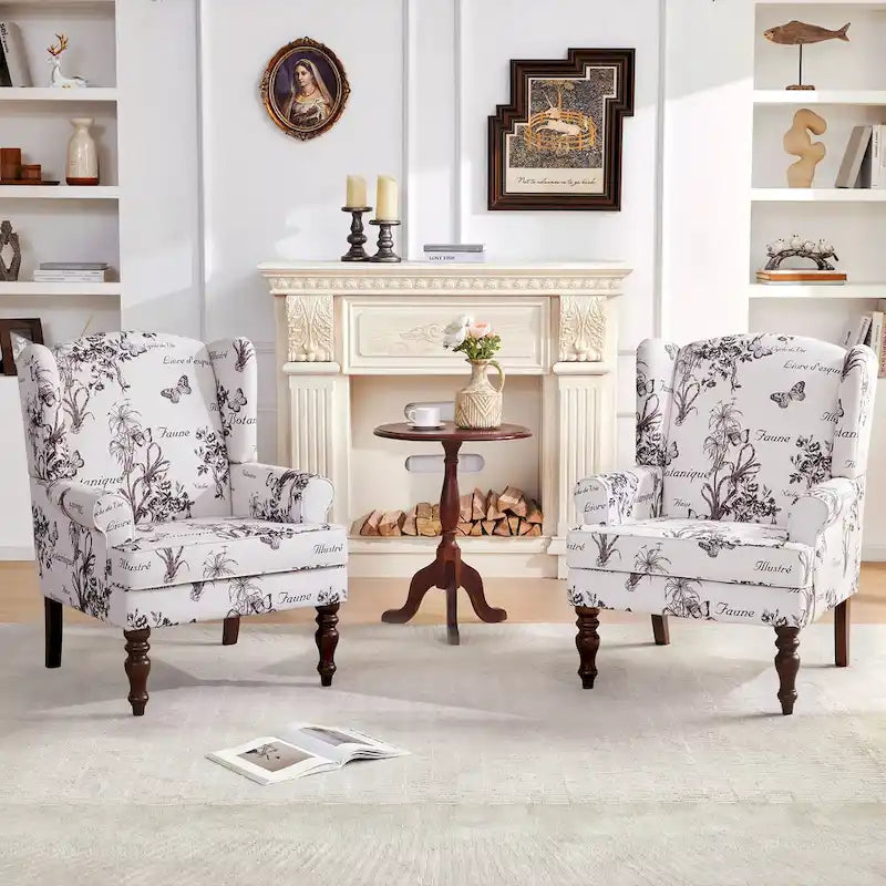 Set of 2 Accent Armchairs with Turned Legs in Blue, Beige, and Grey 2
