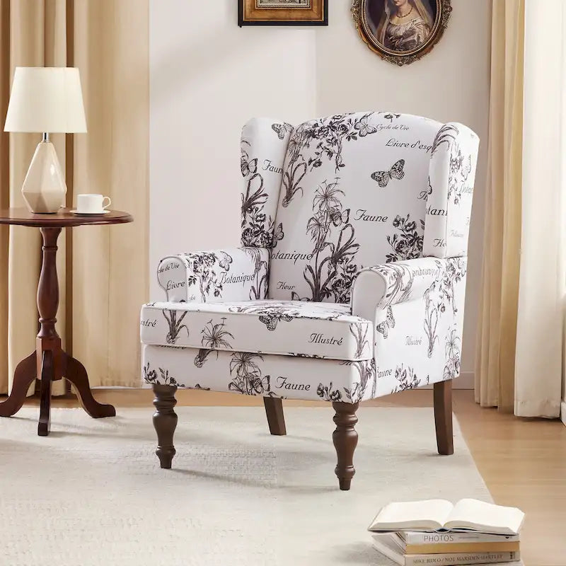 Set of 2 Accent Armchairs with Turned Legs in Blue, Beige, and Grey 4
