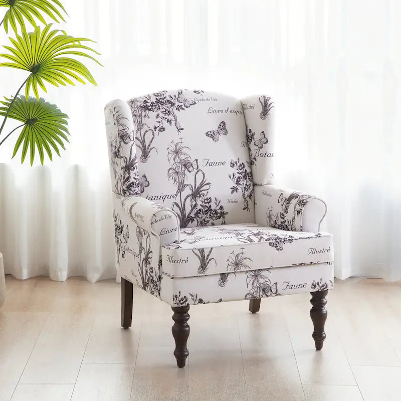 Set of 2 Accent Armchairs with Turned Legs in Blue, Beige, and Grey 5