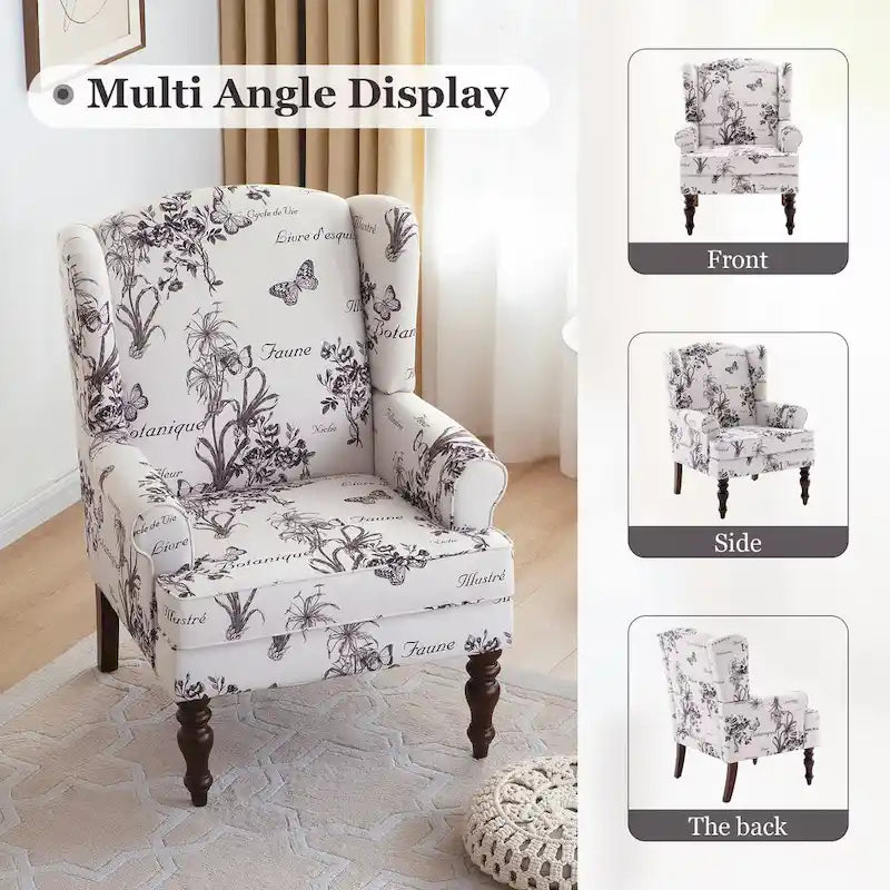 Set of 2 Accent Armchairs with Turned Legs in Blue, Beige, and Grey 6