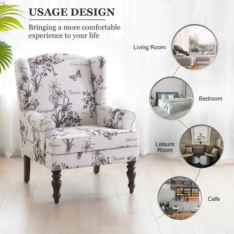 Set of 2 Accent Armchairs with Turned Legs in Blue, Beige, and Grey 11