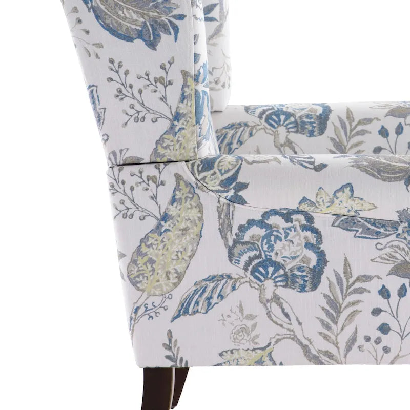 Set of 2 Accent Armchairs with Turned Legs in Blue, Beige, and Grey 19