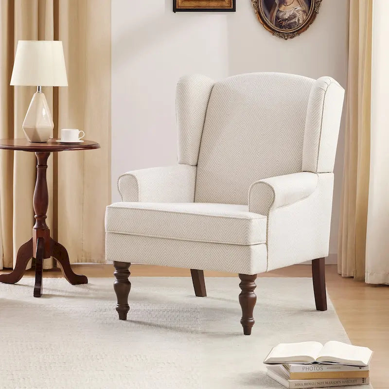 Set of 2 Accent Armchairs with Turned Legs in Blue, Beige, and Grey 21