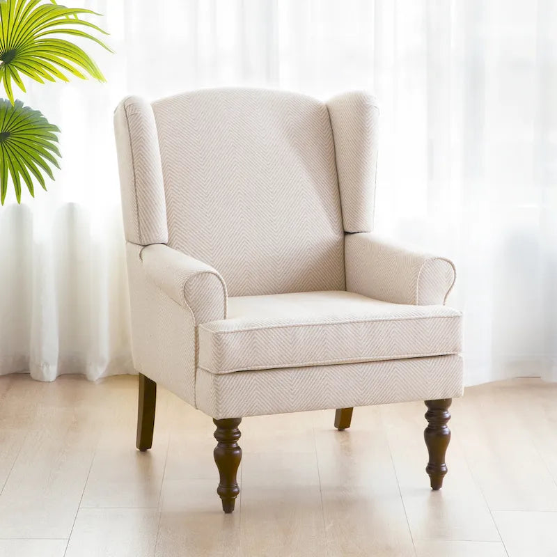 Set of 2 Accent Armchairs with Turned Legs in Blue, Beige, and Grey 22