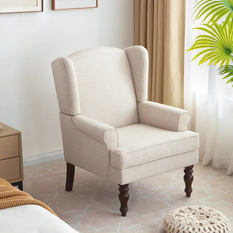 Set of 2 Accent Armchairs with Turned Legs in Blue, Beige, and Grey 23