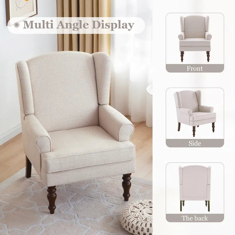 Set of 2 Accent Armchairs with Turned Legs in Blue, Beige, and Grey 24