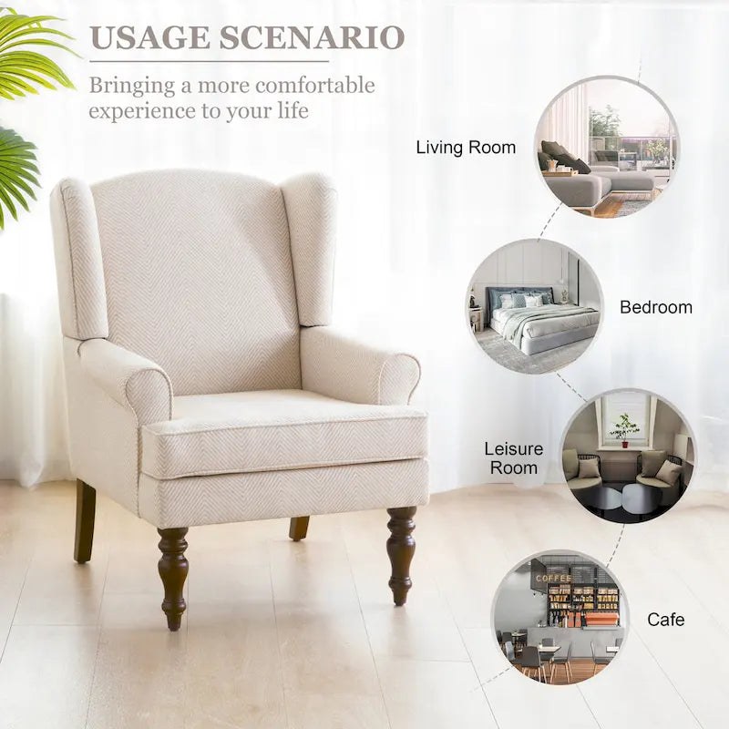 Set of 2 Accent Armchairs with Turned Legs in Blue, Beige, and Grey 31