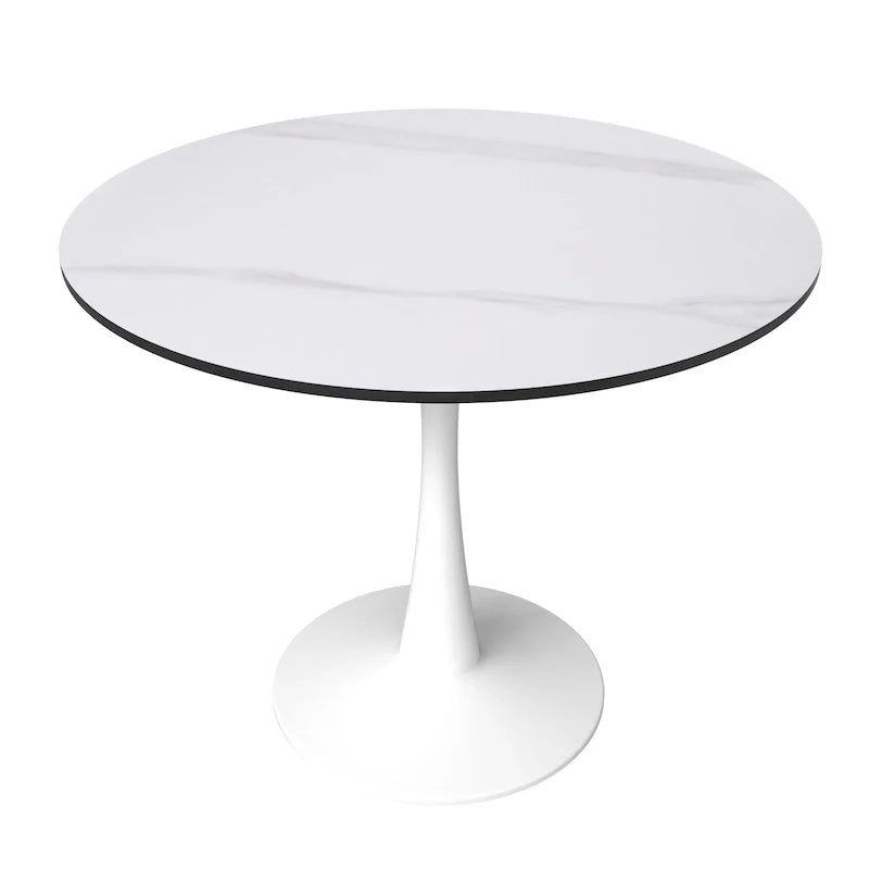 Bristol 35-Inch Round Dining Table for 4 with Sintered Stone Top and White Stainless Steel Pedestal Base 34