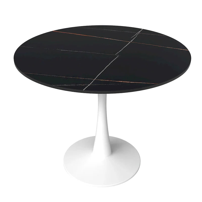 Bristol 35-Inch Round Dining Table for 4 with Sintered Stone Top and White Stainless Steel Pedestal Base 1