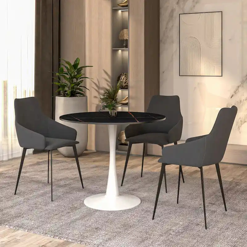 Bristol 35-Inch Round Dining Table for 4 with Sintered Stone Top and White Stainless Steel Pedestal Base 2