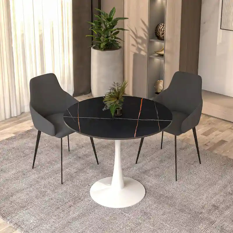 Bristol 35-Inch Round Dining Table for 4 with Sintered Stone Top and White Stainless Steel Pedestal Base 3