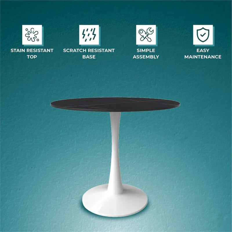 Bristol 35-Inch Round Dining Table for 4 with Sintered Stone Top and White Stainless Steel Pedestal Base 5