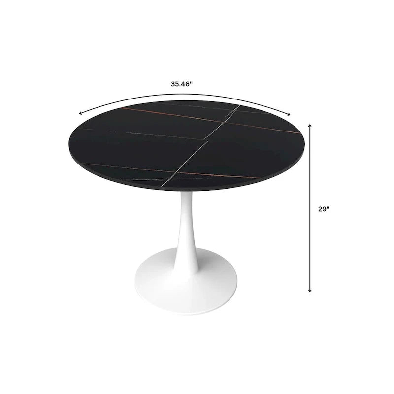 Bristol 35-Inch Round Dining Table for 4 with Sintered Stone Top and White Stainless Steel Pedestal Base 10