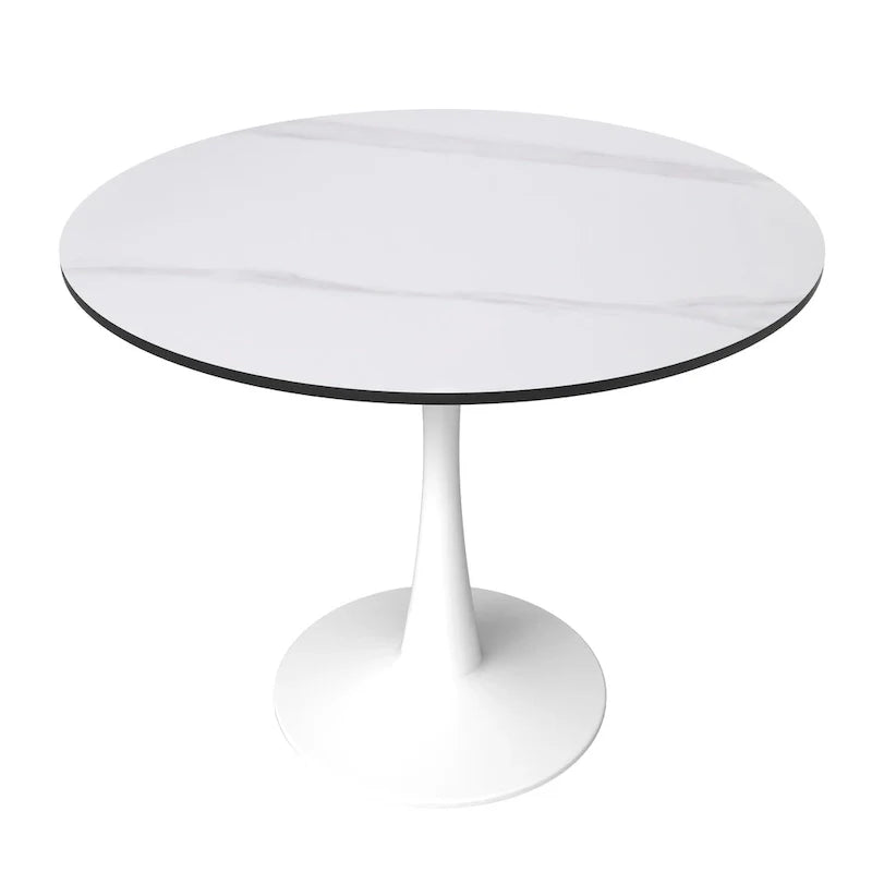 Bristol 35-Inch Round Dining Table for 4 with Sintered Stone Top and White Stainless Steel Pedestal Base 11