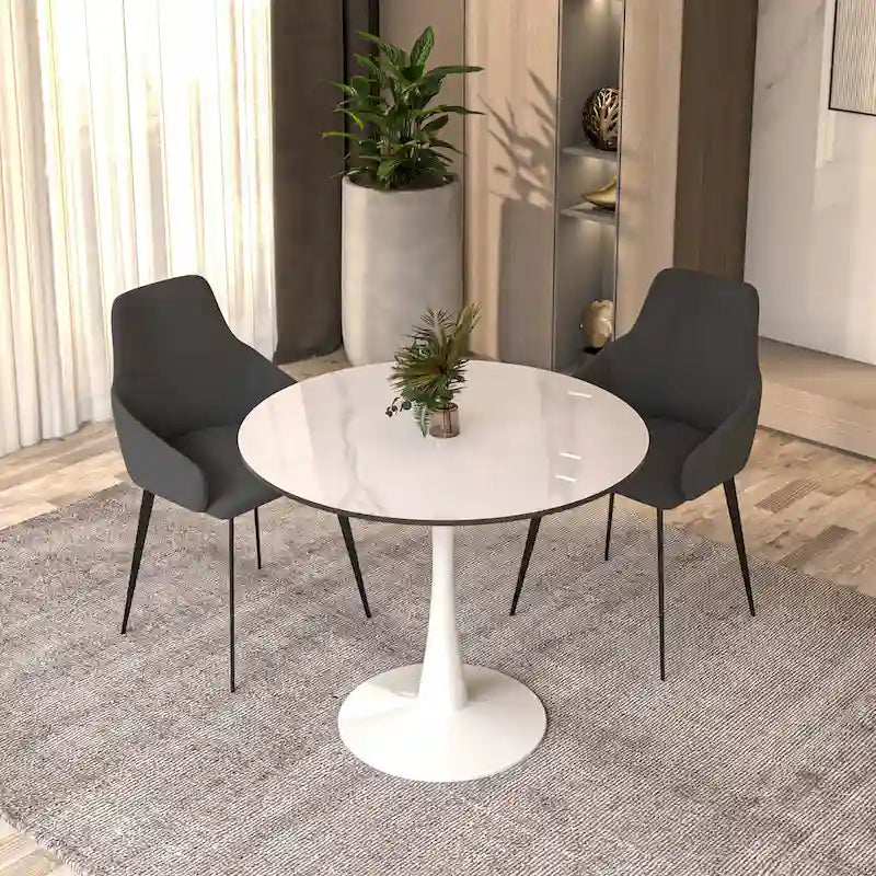 Bristol 35-Inch Round Dining Table for 4 with Sintered Stone Top and White Stainless Steel Pedestal Base 13