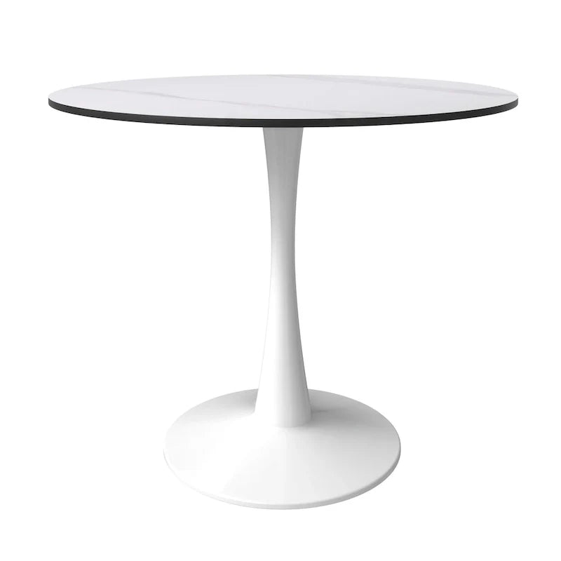 Bristol 35-Inch Round Dining Table for 4 with Sintered Stone Top and White Stainless Steel Pedestal Base 16