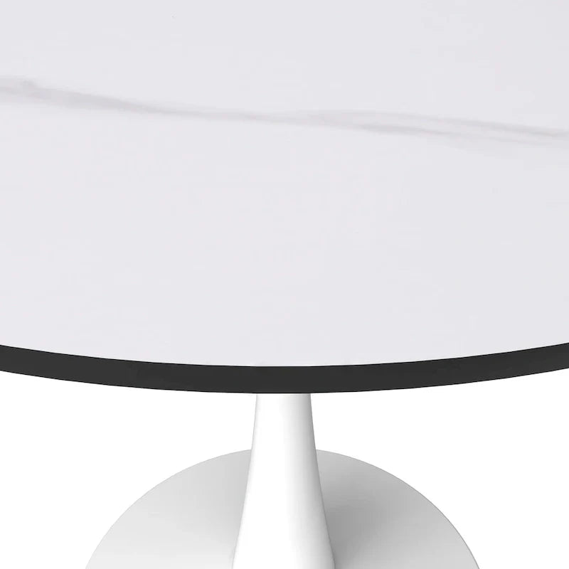 Bristol 35-Inch Round Dining Table for 4 with Sintered Stone Top and White Stainless Steel Pedestal Base 18
