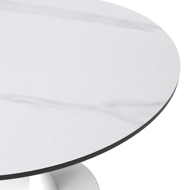 Bristol 35-Inch Round Dining Table for 4 with Sintered Stone Top and White Stainless Steel Pedestal Base 19
