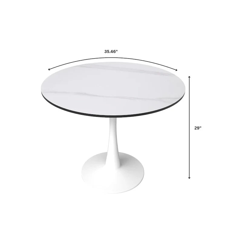 Bristol 35-Inch Round Dining Table for 4 with Sintered Stone Top and White Stainless Steel Pedestal Base 20