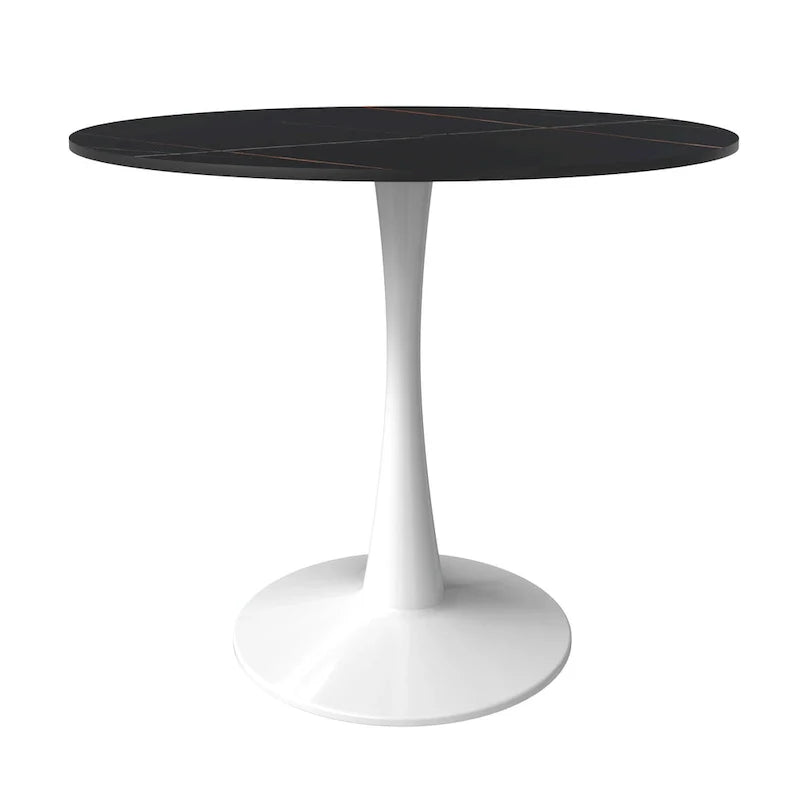 Bristol 35-Inch Round Dining Table for 4 with Sintered Stone Top and White Stainless Steel Pedestal Base 21